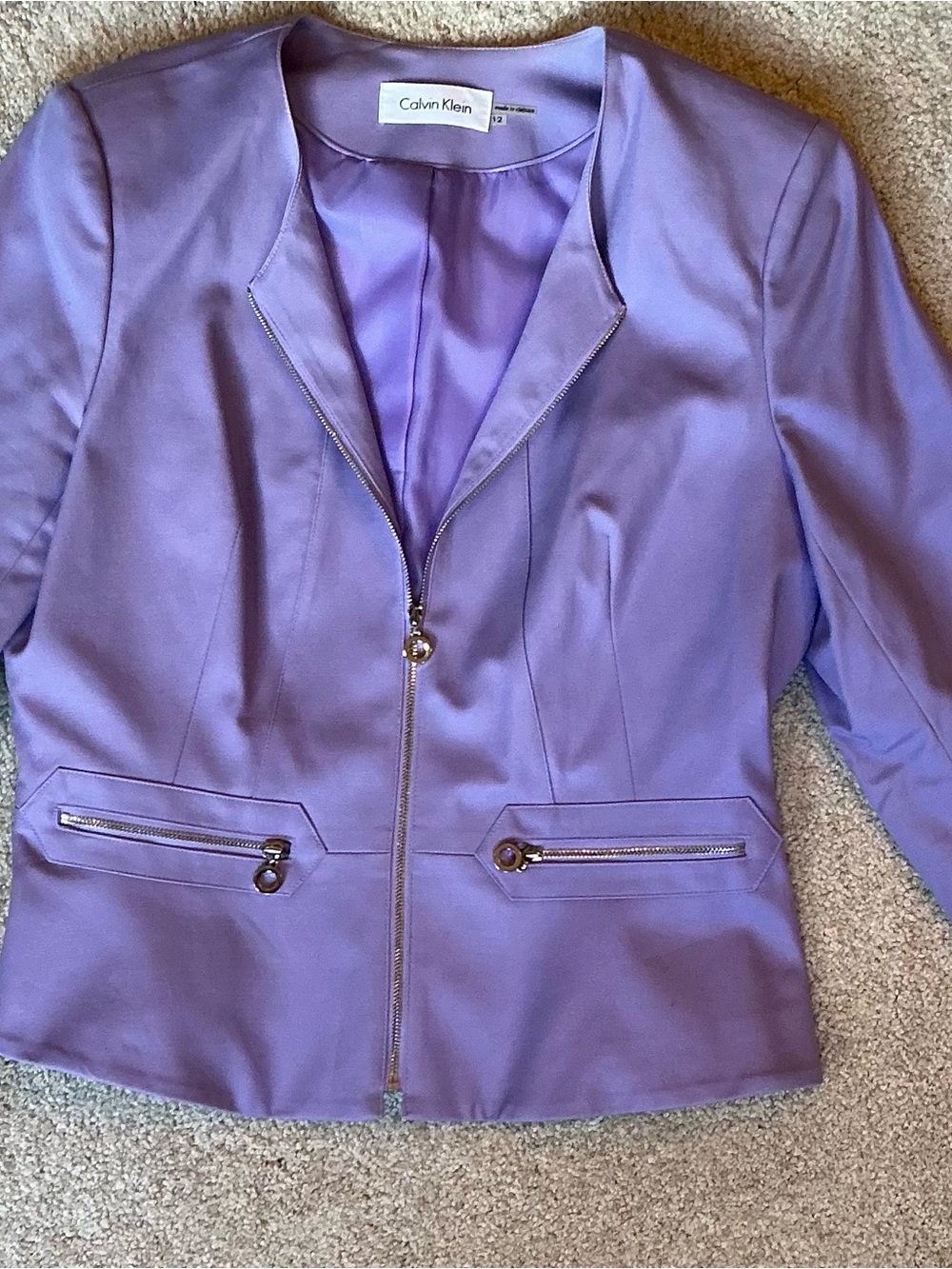 Calvin Klein Lavender Zip-Front Blazer